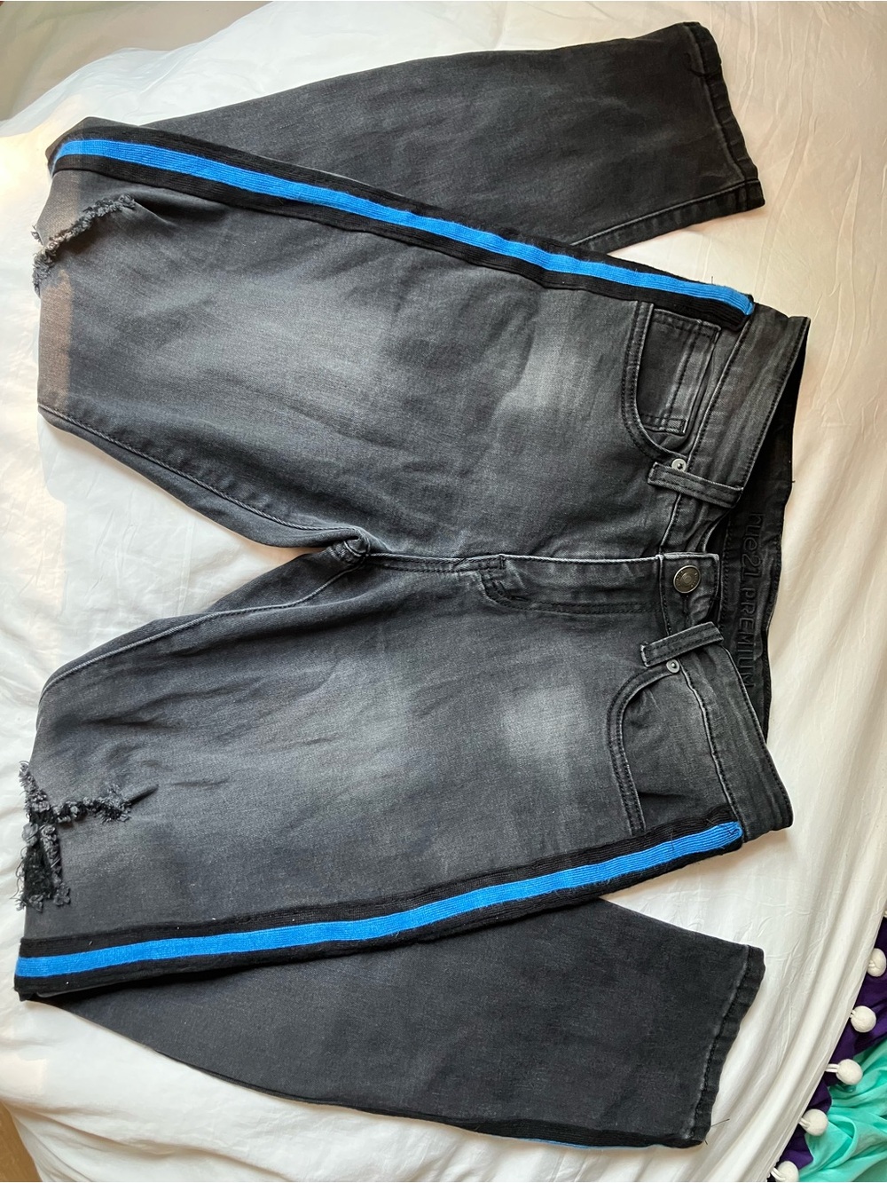 Rue21 Black Skinny Jeans with Blue Side Stripes